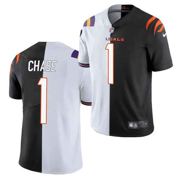 Men's Cincinnati Bengals Customized 2021 Black/White Split Limited Stitched Jersey